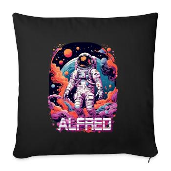 ALFRED - Beautiful boy name with cool astronaut - Sofa pillowcase 17,3'' x 17,3'' (45 x 45 cm) - black - Front