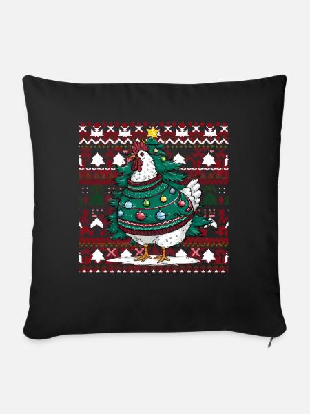 Huhn Ugly Christmas Weihnachten Xmas Santa Claus - Sofakissenbezug 45 x 45 cm - Schwarz