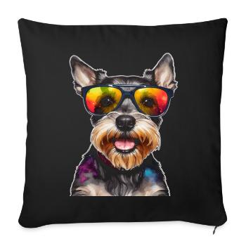 Zwergschnauzer Sonnenbrille Hund Lustig Tier Print - Sofakissenbezug 45 x 45 cm - Schwarz - Vorne