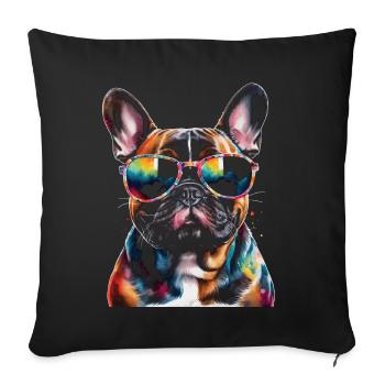 Französische Bulldogge Sonnenbrille Frenchie Hund - Sofakissenbezug 45 x 45 cm - Schwarz - Vorne