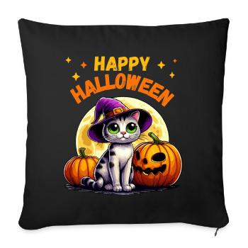 Halloween Cat Witch Hat Pumpkin Stars Cute - Sofa pillowcase 17,3'' x 17,3'' (45 x 45 cm) - black - Front