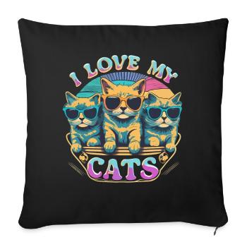 I Love My Cats Cats With Sunglasses - Sofa pillowcase 17,3'' x 17,3'' (45 x 45 cm) - black - Front