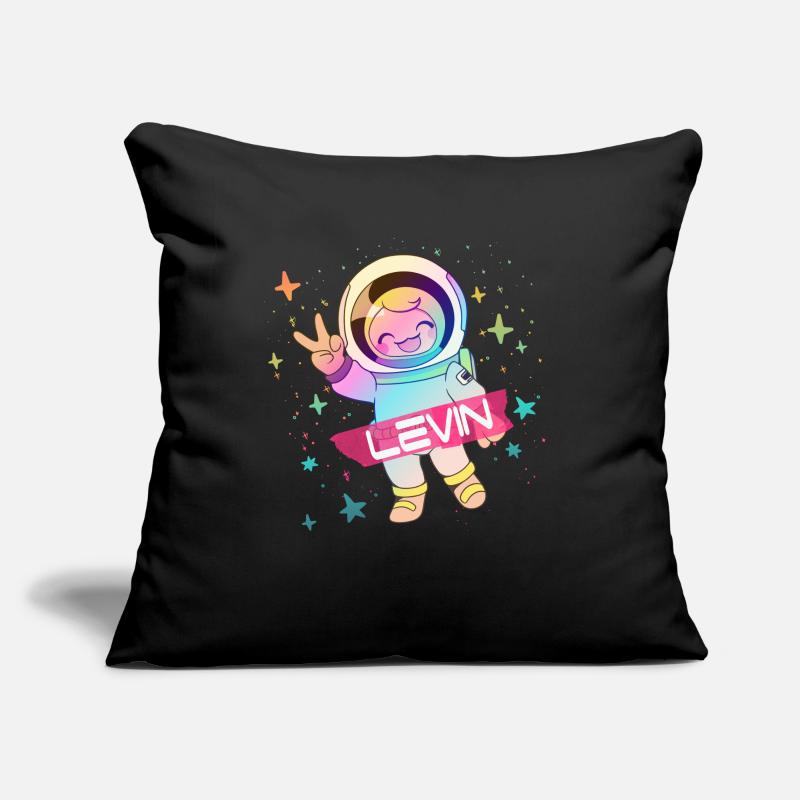 LEVIN - Beau nom de garçon avec astronaute mignon Housse de coussin décorative 45 x 45 cm