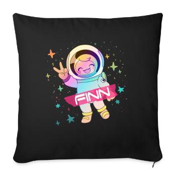 FINN - Beau nom de garçon avec astronaute mignon - Housse de coussin décorative 45 x 45 cm - noir - Devant