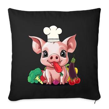 Pig Vegetable Cook Cook Cooks Cook Piglet - Sofa pillowcase 17,3'' x 17,3'' (45 x 45 cm) - black - Front
