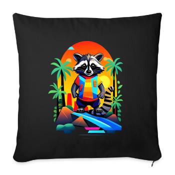 Retro raccoon in tropical sunset - Sofa pillowcase 17,3'' x 17,3'' (45 x 45 cm) - black - Front
