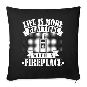 Fireplace Oven Joke Firewood - Sofa pillowcase 17,3'' x 17,3'' (45 x 45 cm) - black - Front
