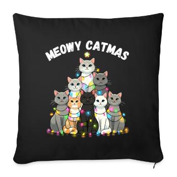 Meowy Catmas Christmas Cats Christmas Tree - Sofa pillowcase 17,3'' x 17,3'' (45 x 45 cm) - black - Front