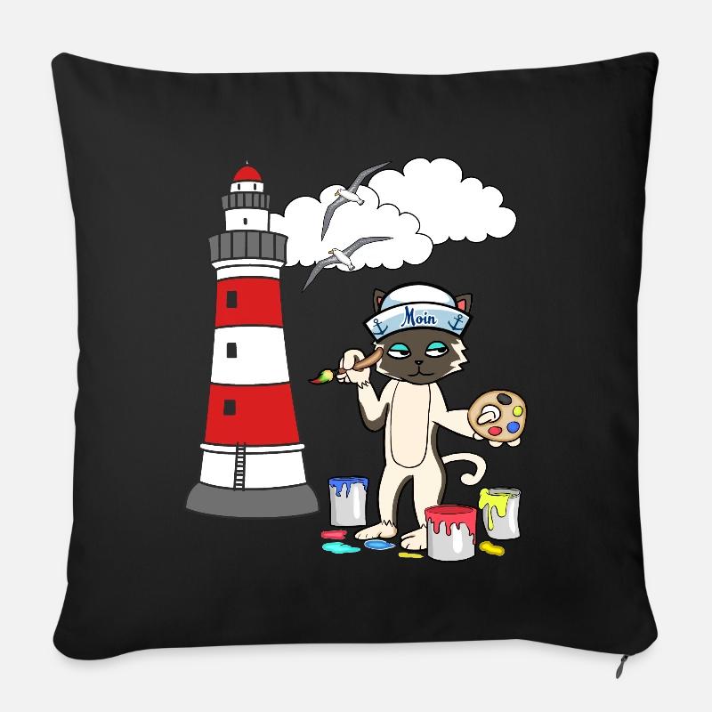 Katze Maler Leuchtturm Matrose Küste maritim Möwe - Sofakissenbezug 45 x 45 cm - Schwarz