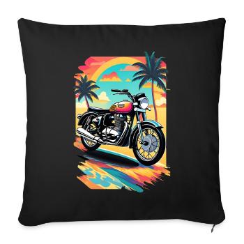 Moto rétro sur une plage tropicale - Housse de coussin décorative 45 x 45 cm - noir - Devant