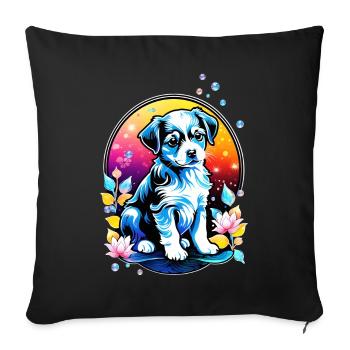 Cute puppy with lotus flowers - Sofa pillowcase 17,3'' x 17,3'' (45 x 45 cm) - black - Front