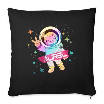 AUREL - Beau nom de garçon avec astronaute mignon - Housse de coussin décorative 45 x 45 cm - noir - Devant