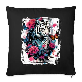 Majestic tiger with butterflies and roses - Sofa pillowcase 17,3'' x 17,3'' (45 x 45 cm) - black - Front