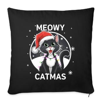 Meowy Catmas Christmas Cat Santa Hat Fun - Sofa pillowcase 17,3'' x 17,3'' (45 x 45 cm) - black - Front