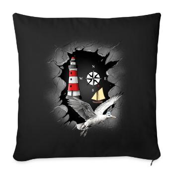 Seagull Lighthouse Compass Lighthouses Seagulls - Sofa pillowcase 17,3'' x 17,3'' (45 x 45 cm) - black - Front
