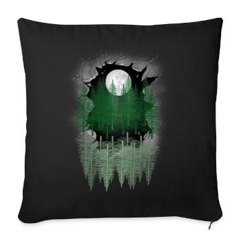 mystisch Wald Natur Fichten Bäume Tannen Mond - Sofakissenbezug 45 x 45 cm - Schwarz - Vorne