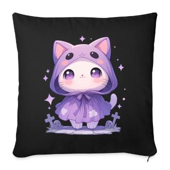 Cute Halloween Cat Disguised as a Ghost - Sofa pillowcase 17,3'' x 17,3'' (45 x 45 cm) - black - Front