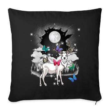 mystical deer deer roebuck full moon nature - Sofa pillowcase 17,3'' x 17,3'' (45 x 45 cm) - black - Front