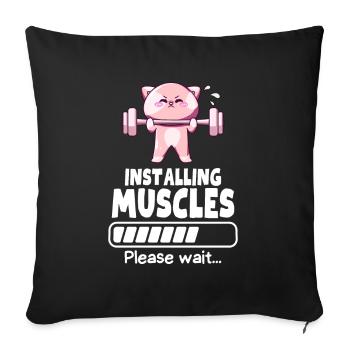 Muscle Building Weightlifting Cat Gym Humor - Sofa pillowcase 17,3'' x 17,3'' (45 x 45 cm) - black - Front