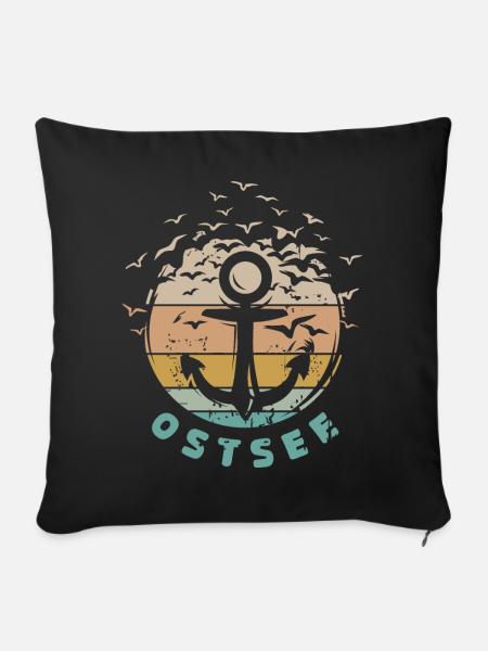 retro Anker Ostsee vintage Meer Möwen Symbol Logo - Sofakissenbezug 45 x 45 cm - Schwarz