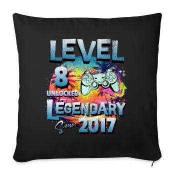 Level 8 Freigeschaltet seit 2017 Geburtstag - Sofakissenbezug 45 x 45 cm - Schwarz - Vorne