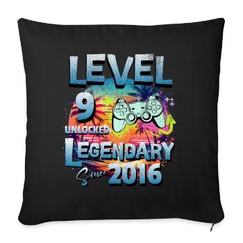Level 9 Freigeschaltet seit 2016 Geburtstag - Sofakissenbezug 45 x 45 cm - Schwarz - Vorne