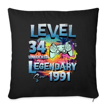 Level 34 Unlocked since 1982 Birthday - Sofa pillowcase 17,3'' x 17,3'' (45 x 45 cm) - black - Front