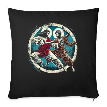 Jesus vs Buddah - Sofa pillowcase 17,3'' x 17,3'' (45 x 45 cm) - black - Front