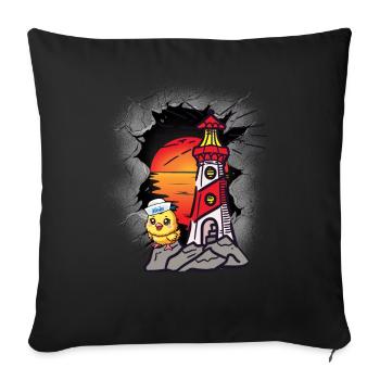 phare maritime marin poussin marin ahoy - Housse de coussin décorative 45 x 45 cm - noir - Devant