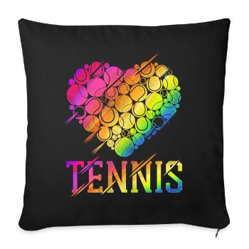 Drôle de joueur de tennis raquette coeur - Housse de coussin décorative 45 x 45 cm - noir - Devant