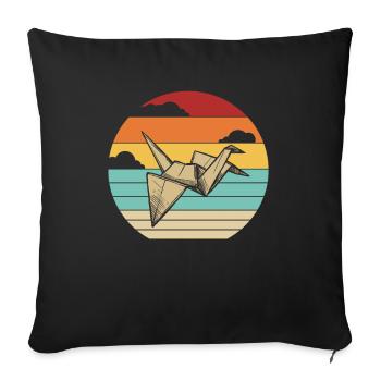 grue en papier rétro pliant hibou maître origami - Housse de coussin décorative 45 x 45 cm - noir - Devant