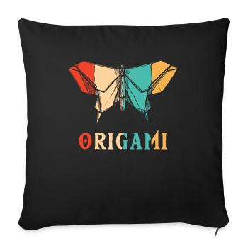 Rétro pliant hibou grue en papier maître origami - Housse de coussin décorative 45 x 45 cm - noir - Devant