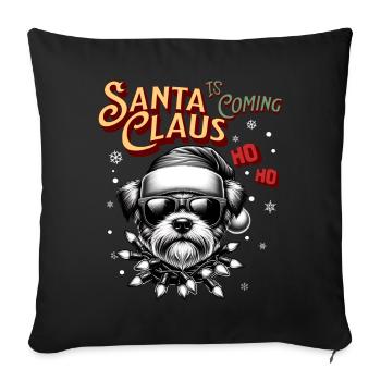 Père Noël Chien Noël Hommes et femmes - Housse de coussin décorative 45 x 45 cm - noir - Devant