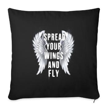 Breite deine Flügel aus und fliege Engelsflügel - Sofakissenbezug 45 x 45 cm - Schwarz - Vorne