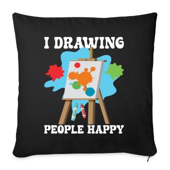 Drôle Art Peintre Dessin Gens Heureux Artiste Cadeau - Housse de coussin décorative 45 x 45 cm - noir - Devant