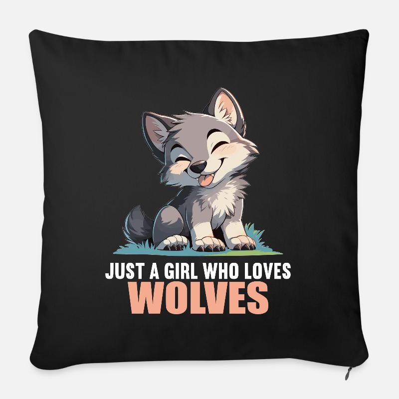 Wölfe Wolf - Sofakissenbezug 45 x 45 cm - Schwarz