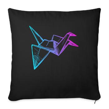 Hibou pliant grue en papier maître origami - Housse de coussin décorative 45 x 45 cm - noir - Devant