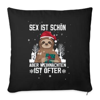 Lustiges Weihnachts-Faultier - Sofakissenbezug 45 x 45 cm - Schwarz - Vorne