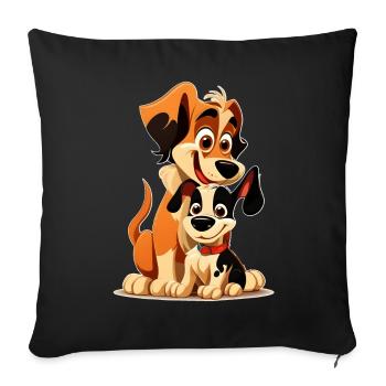 Funny dogs - happy puppy and parent duo - Sofa pillowcase 17,3'' x 17,3'' (45 x 45 cm) - black - Front