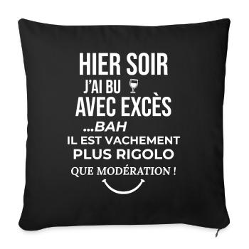 cadeau homme femme humour drole alcool soiree fete - Housse de coussin décorative 45 x 45 cm - noir - Devant