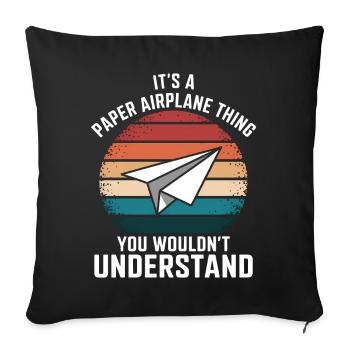 Avion en papier disant blague Avion en papier cadeau - Housse de coussin décorative 45 x 45 cm - noir - Devant