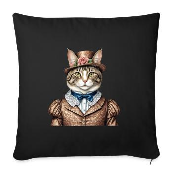 Chat aristocrate - Housse de coussin décorative 45 x 45 cm - noir - Devant