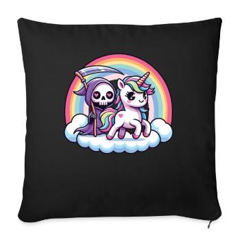 Cute Grim Reaper and Unicorn Rainbow - Sofa pillowcase 17,3'' x 17,3'' (45 x 45 cm) - black - Front