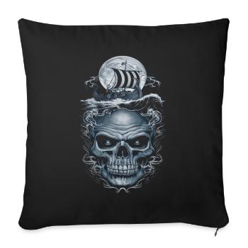 Wikinger – Wölfe & Schiff im Mondlicht - Sofakissenbezug 45 x 45 cm - Schwarz - Vorne