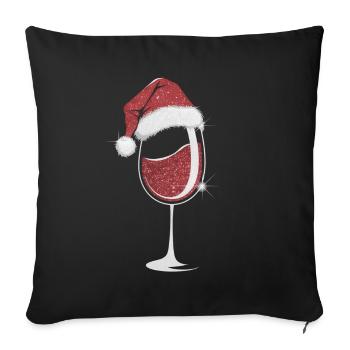 Verre à vin de Noël élégant - Housse de coussin décorative 45 x 45 cm - noir - Devant
