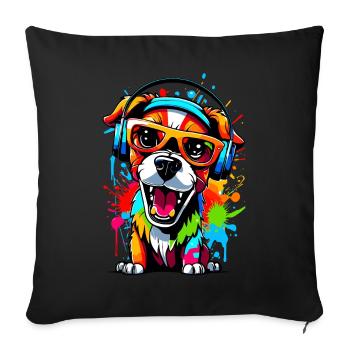 Dog with headphones and sunglasses - Sofa pillowcase 17,3'' x 17,3'' (45 x 45 cm) - black - Front