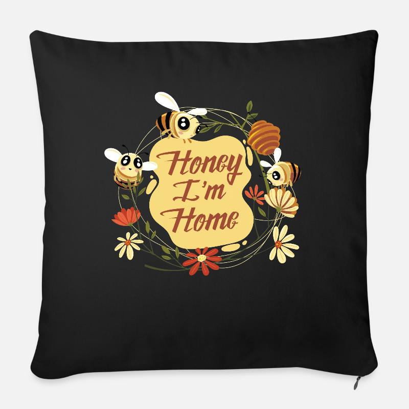 Miel Je suis à la maison Apiculteur Fleur d’apiculture - Housse de coussin décorative 45 x 45 cm - noir