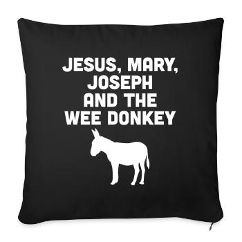 Jésus, Marie, Joseph et le petit âne - Housse de coussin décorative 45 x 45 cm - noir - Devant