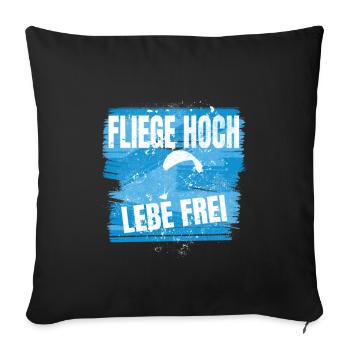 Voler haut, vivre en liberté - Le dicton du parapente - Housse de coussin décorative 45 x 45 cm - noir - Devant