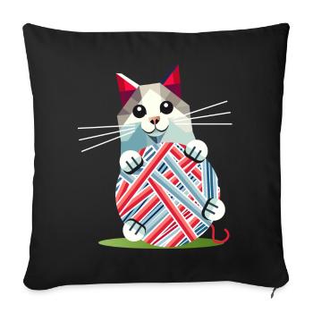 Playing Cat with Ball of Wool – Geometric Motif - Sofa pillowcase 17,3'' x 17,3'' (45 x 45 cm) - black - Front